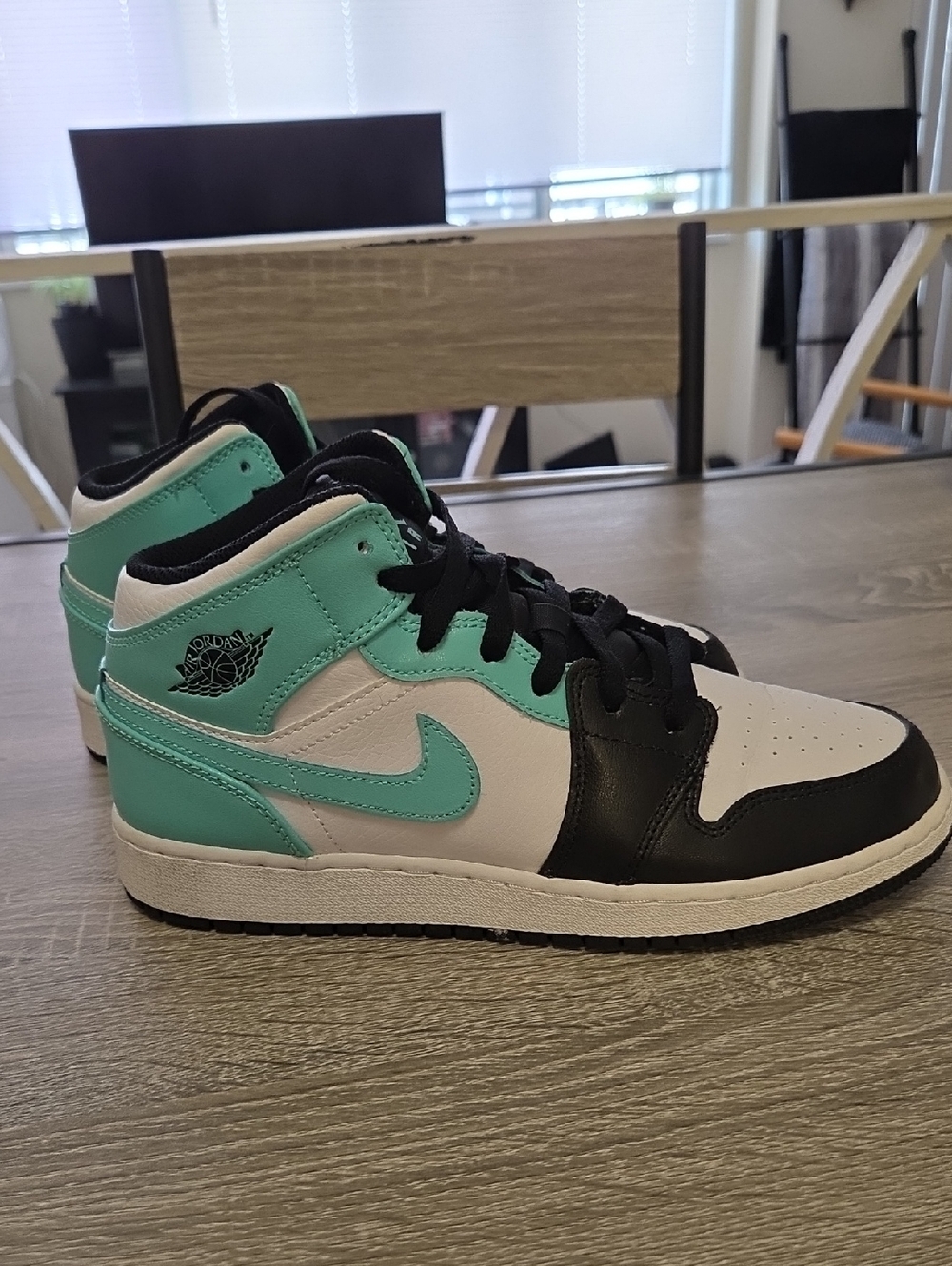 Jordan Mid Sneakers in Teal, Black & White